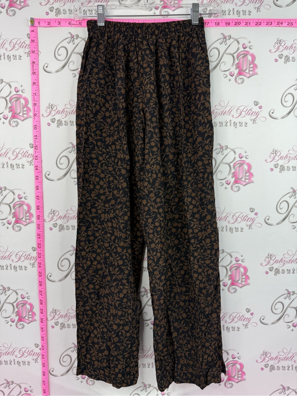 GAP pants flowy flowers Black Pants with Brown Floral Print